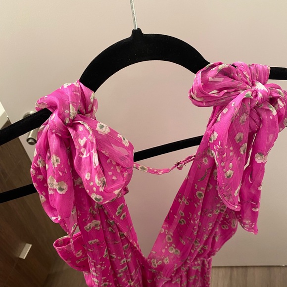 Sabina Musayev Terranova/Kimber Floral Chiffon Midi Dress - Large, Fuchsia/Pink - Picture 5 of 15